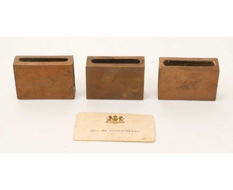 Alfred de Rothschild, 1842-1918. A set of three copper table matchbox holders, each engraved “AdeR”, together with a Royal pl
