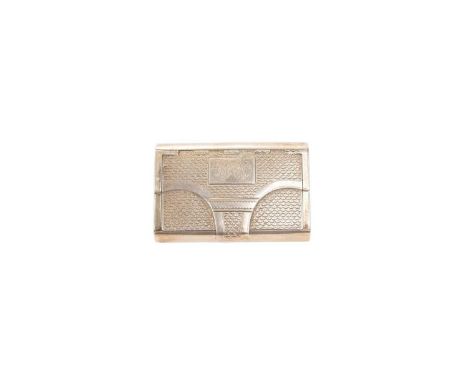 George III silver snuff box in the form of a purse, with engine turned decoration, hinged cover with engraved initials and wo