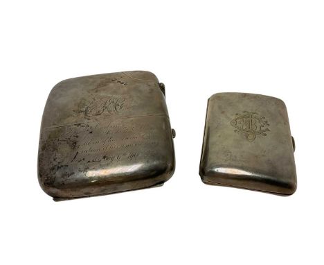 Unusual late Victorian silver combined spirit flask and cigarette case of shaped form with engraved initials and dedication (