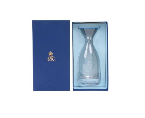 T.M. King Charles III and Queen Camilla, Presentation Crystal carafe Christmas 2024 with etched crowned CRC cypher in box wit