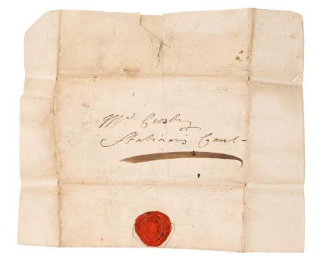 Letter from Lord Byron, dated July 21st 1807. The letter is addressed to Mr Crosby of Stationer's Court and sealed in red wax