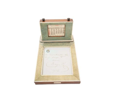 H.M. Queen Mary, Scarce Royal presentation Art Deco perpetual calendar stationery box decorated with shagreen and ivory beadi