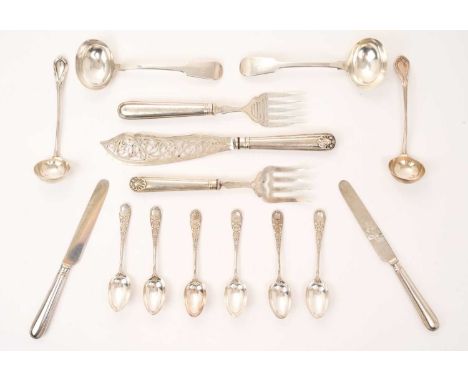 Selection of miscellaneous silver and white metal, including pair fish servers, fish serving fork. six teaspoons, two pairs l