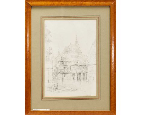 Samuel Prout (1783-1852) pencil drawing - Strasbourg, signed and inscribed, 40cm x 27cm, in glazed frame
