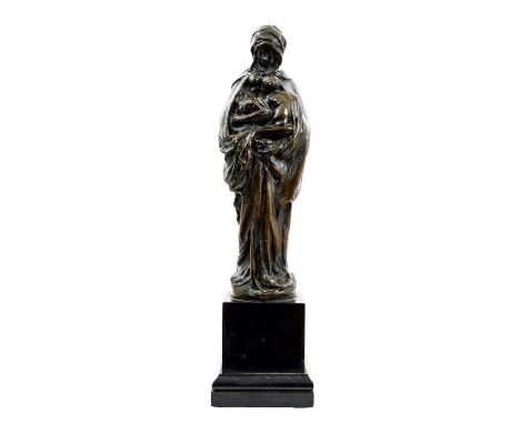Sir Alfred Gilbert (1854-1934) bronze sculpture: 'Charity', 36cm high, on marble plinth. NB: Another example of this work (al