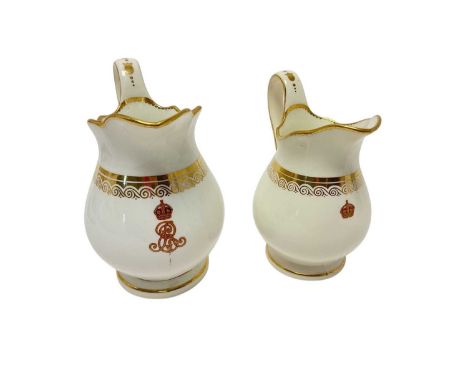 Edwardian Windor Castle porcelain milk jug with painted crowned ERVII cypher and gold scroll band supplied by Goode & Co 13cm