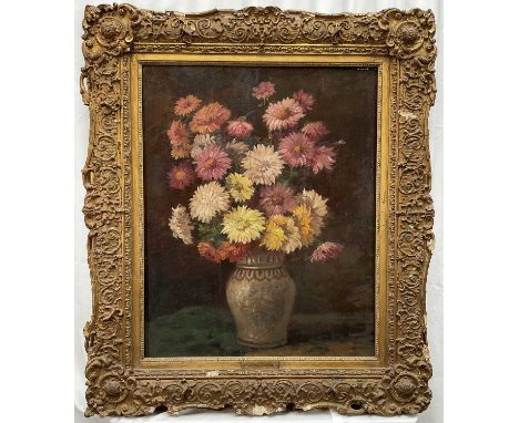 Manner of Victoria Fantin-Latour (1840-1926) oil on panel - Still life Chrysanthemums, 55cm x 45cm, in gilt frame