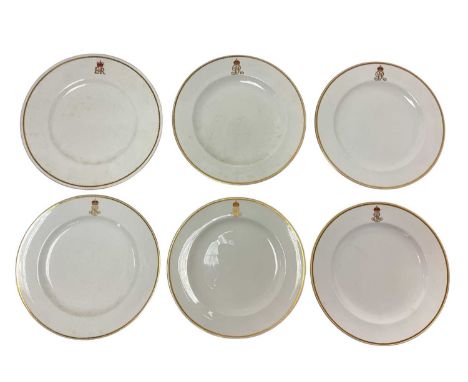Five Royal Crown Derby Royal Yacht dinner plates with painted crowned King Edward VIII (3) and King George V (2) Royal cypher