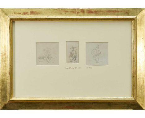 George Chinnery (1774-1852) three pencil sketches - Chinese subjects, from a sketch book dated April 1837, mounted and framed