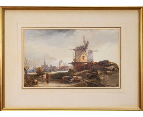 Henry Bright (1810-1873) watercolour - Saw Mill on the outskirts of Norwich, 28cm x 46cm, in glazed gilt frame. Ex Mandell's 