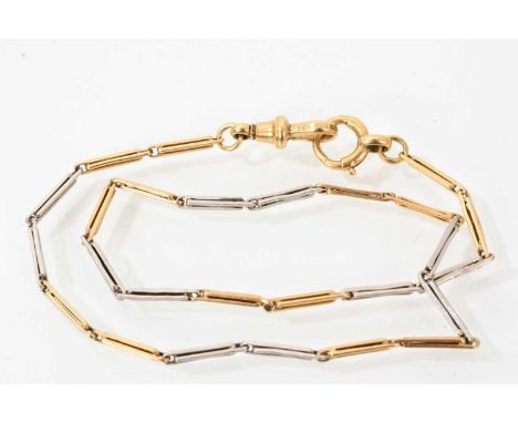 Edwardian 18ct gold and platinum chain with elongated links, 34cm.Weighs approximately 11.4 grams