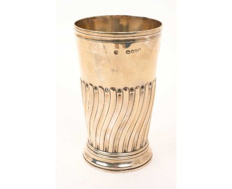 Victorian silver beaker of tapering form, with wrythen decoration, on a flared circular base (London 1889) Walter &amp; John 
