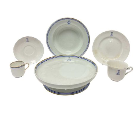 The Royal Yacht 'Osborne', selection of China with finely painted and printed Prince of Wales feather crest and 'Royal Yacht 