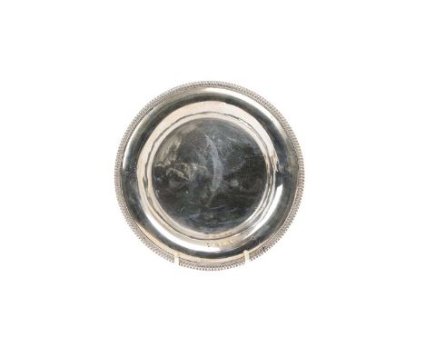 George III silver dish of circular form, with dished centre, engraved crest and gadrooned border (marks rubbed), All at appro