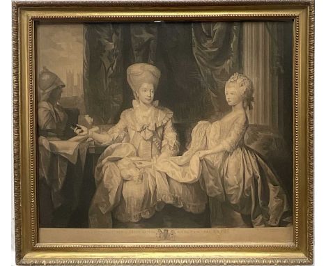After Benjamin West (1738-1820) 18th century black and white engraving - Charlotte, Queen of Great Britain and the Princess R