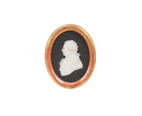 A Wedgwood black jasper portrait medallion depicting Admiral Adam Duncan, first Viscount Duncan (1731-1804), Victor at the Ba
