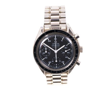 Omega Speedmaster Automatic Chronograph stainless steel wristwatch, ref. 35105000, with 3220 calibre automatic movement, blac