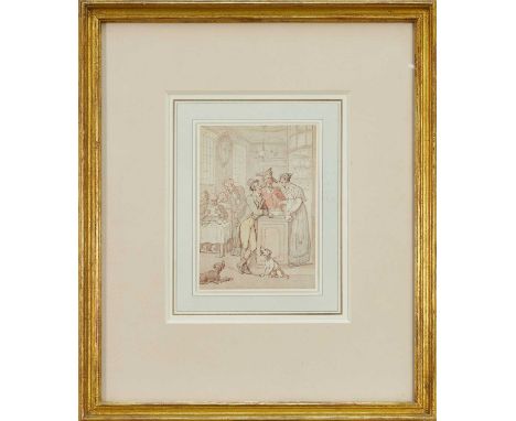 Thomas Rowlandson (1756-1827) pencil, ink and watercolour - A Coffee House, 16.5cm x 11.5cm, in glazed gilt frame  Illustrate