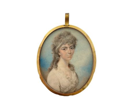 Attributed to Andrew Plimer (1763-1837) miniature watercolour portrait on ivory, depicting a lady named Madame Elizabeth Aubi