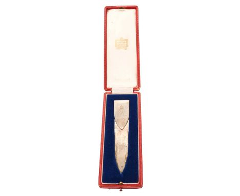 H.M. Queen Elizabeth The Queen Mother, fine Cartier silver presentation bookmark/letter opener with engraved crowned ER cyphe