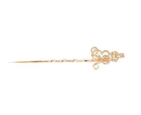 H.M. Queen Elizabeth The Queen Mother, fine gold crowned ER cypher presentation stick pin, 7cm in Garrard &amp; Co. Case