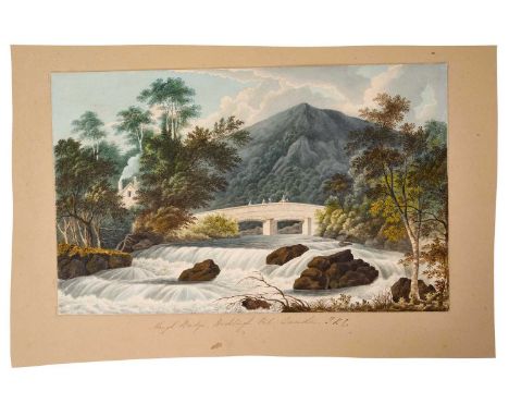 Thomas Remnant Charleton (1756-1849) watercolour - 'Slaugh Bridge, Buckleigh Vale, Devonshire' after the engraving by M. J. S