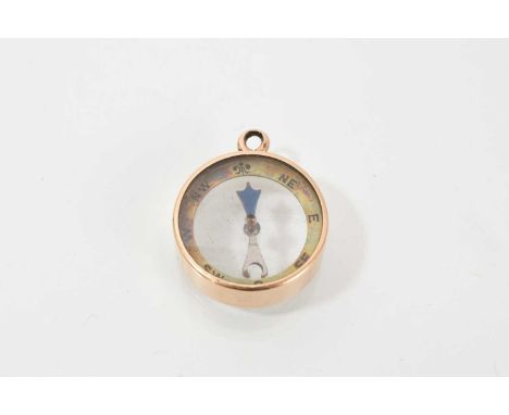 Edwardian 15ct rose gold compass fob with double-sided glazed compass in rose gold mount, stamped '15C', approximately 20mm d