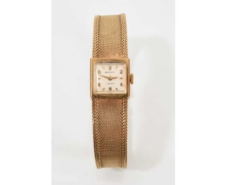 1960s Rolex Precision 9ct gold ladies' wristwatch, the square dial with applied gold baton and Arabic numeral markers in a 9c
