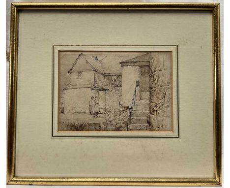Early 18th century Newlyn School, pair of rare pen and brown ink on paper studies of Newlyn with figures in period dress, one