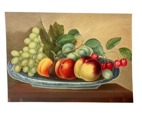 Thomas Remnant Charleton (1756-1849) watercolour - Still life of fruit in a blue and white dish, 25 x 35cm