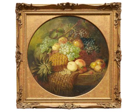William E. D. Stuart (1826-1873) oil on canvas - Still Life Fruit on a Ledge, signed, tondo 58cm, in gilt frame