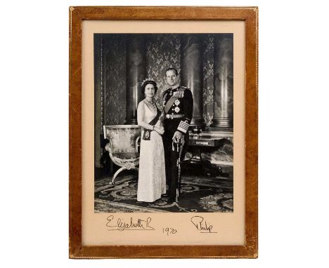 H.M. Queen Elizabeth II and The Duke of Edinburgh signed presentation 1970 portrait photograph of the Royal couple taken at B