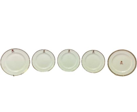 Three King George V Royal Crown Derby side plates with painted GRV cyphers, and similar plate marked 'Windsor Castle', and Mi