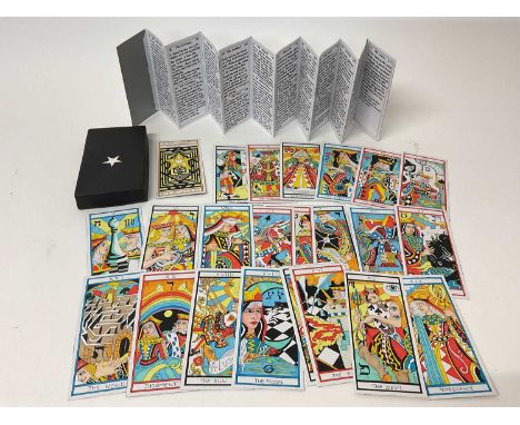 Deck of Elaine Lewis Tarot cards, circa 2006, trumps only for a hand made tarot pack, numbered 21/30, with folding explanatio