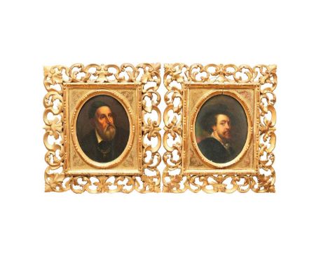 After Peter Paul Rubens (1577-1640) oil on oval panel - self portrait of the artist, together with another after Titian - sel