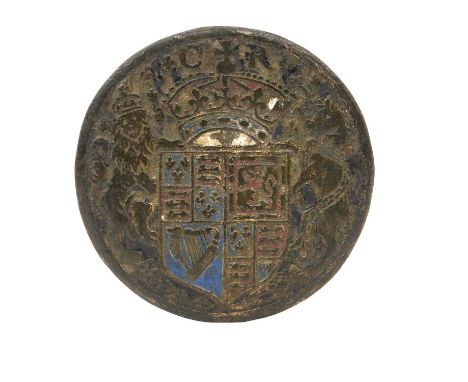 Very rare King Charles I Palace pass in the form of a circular brass medallion with traces of enamelling decorated with CR an