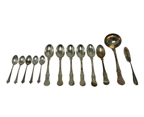 Selection of miscellaneous Kings/Queens pattern flatware, including sauce ladle and six teaspoons, together with five Albany 