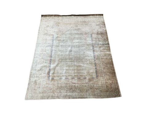 Wall hanging Turkish silk prayer rug, with mirhab design, suspended from metal rod, 171 x 122cm