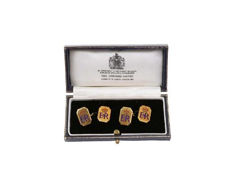 H.M. Queen Elizabeth II, fine pair of presentation 9ct gold and enamel cufflinks with red and blue enamel crowned ERII cypher