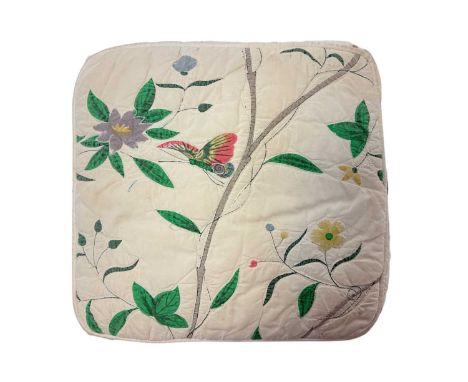 The Duke and Duchess of Windsor, a fine cushion with floral and butterfly print, inventory label and Sotheby's part lot label