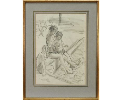 *Dame Laura Knight (1877-1970) pencil drawing - Beside the Pool, signed and dated 1960, 35cm x 25cm, in glazed gilt frame.Pro