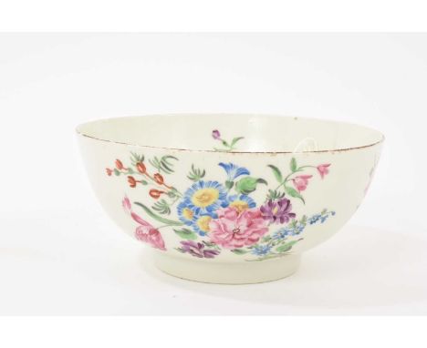 A Worcester round bowl, circa 1765, polychrome painted in the atelier of James Giles in the ‘Windblown Flower Painter’ style,