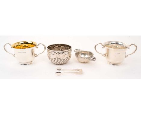 Contemporary silver two handled bowl, with flared rim (Birmingham 1998) B &amp; Co, together with one other matching, but wit