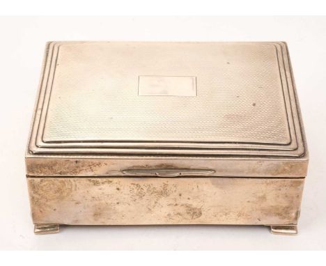 1930s silver cigarette box of rectangular form, with engine turned decoration and cedar lined interior (Birmingham 1936) make