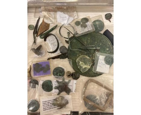 Collection of mudlarking or detecting finds, antiquities, metalwares and ceramics, Roman and later, including two Roman alloy
