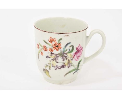 A Derby coffee cup, circa 1765, polychrome painted with floral sprays, red-lined rim, 6cm highProvenance: Stockspring Antique