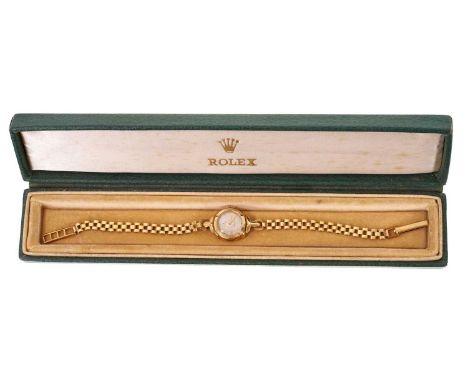 1950s Rolex Precision 9ct gold ladies' wristwatch, the circular dial with applied gold Arabic numeral markers in a 9ct gold c