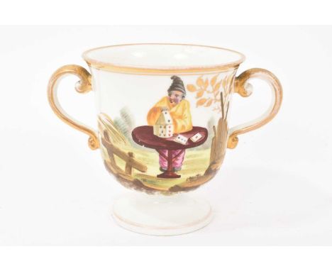 A Minton two handled cup, pattern number 539, circa 1810, painted with a Chinese figure building a tower of cards, and anothe