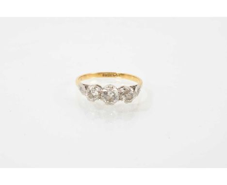 Diamond three stone ring with three brilliant cut diamonds, estimated to weigh approximately 1ct in total, in platinum claw s