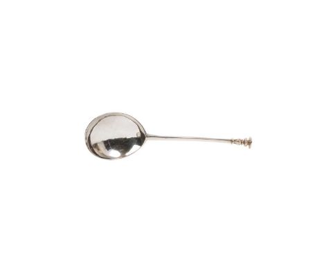 Charles I silver seal top spoon, with tear drop bowl and hexagonal stem, with baluster and seal top, tracing of gilding, mark